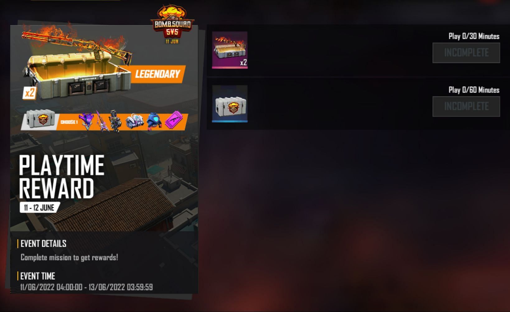 Playtime reward in Free Fire MAX (Image via Garena)